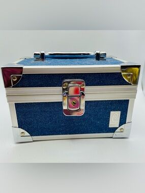 Caboodles Y2K Denim-Textured Cosmetic Case with Metallic Accents and a Mirror